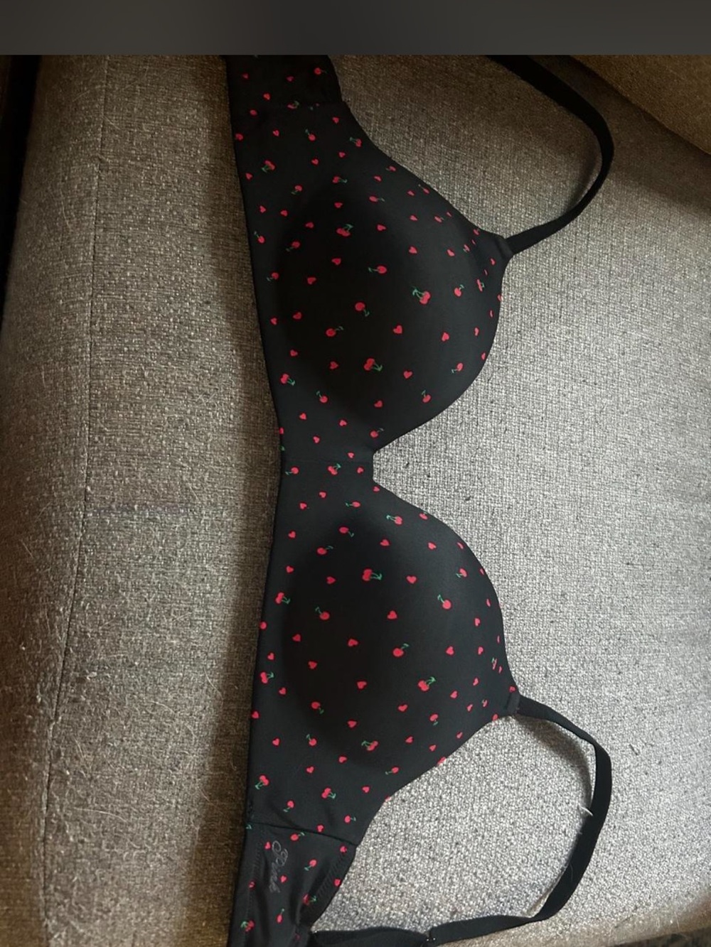 Victoria's Secret Black Bra with Red Cherry Print